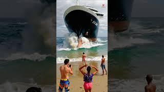Cruise Ship Loses Control and Rides Up Onto the Shore!