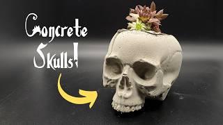 Make these Concrete Skull Planters for Your Goth Garden!