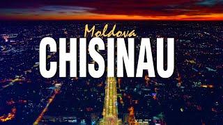 Chisinau Aerial Drone view of the capital of Moldova at night