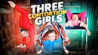 Three Contortion Girls. Extreme flexibility. Flexshow.