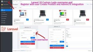 Laravel 10 Custom Login username and Register with user Create Product and AdminLTE integration