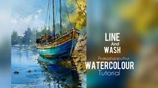 Line & wash watercolor tutorial for beginners |  easy water color demo by Prakashanputhur