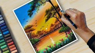 Tricks To Draw Realistic  TREES, LEAVES, FLOWERS (step by step) Tutorial - Soft Pastel Drawing