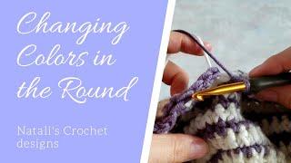 How to change colors in the round and carry yarn up. Crochet tutorial.