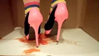 Crushing a tomato in cute pink neon high heels CRAZY Part II