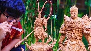 Black Myth Wukong - How i Carved Sun Wukong out of Wood in 15 days by ingeniuos chainsaw skill ASMR