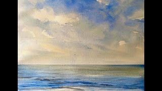 Sky Practice! Paint A Simple Watercolour Sky & Clouds Seascape, watercolor landscape demo tutorial