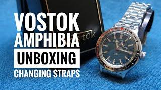 Vostok Amphibia: Unboxing and Changing Straps (Bought from Meranom)  [HD]