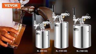 VEVOR Beer Mini Keg 68 Oz, Mini Keg Growler w/Tap Faucet, Pressurized Growler 304 Stainless Steel