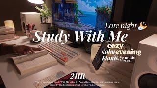 2 HOUR STUDY WITH ME | Calm Piano, Rain Sound | Pomodoro 30/10