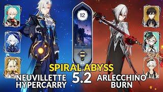 New 5.2 Spiral Abyss│Neuvillette Hypercarry & Arlecchino Burn | Genshin Impact Floor 12