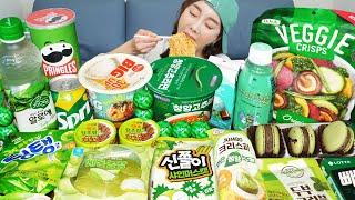 [Mukbang ASMR] Green Color  Korean Convenience Food Jelly Ramen Dessert Recipe Eatingshow Ssoyoung