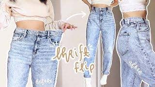 THRIFT FLIP | resizing oversized skinny jeans to high waisted mom jeans