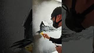 Creating a mountain scene with snow spray #snowart #sprayart #streetart #spraypaintart
