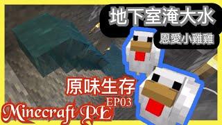 「Minecraft PE」 原味生存 EP03 小雞雞農場一家三口生孩子地下室大淹水 ｜ 當個創世神手機版