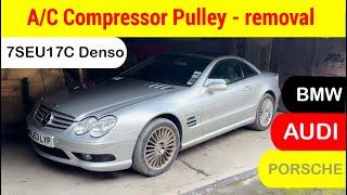 Mercedes SL55, Audi A4, BMW A/C compressor pulley removal. How to remove in situ & save $$$$.