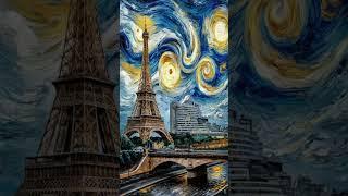 Van Gogh style painting of a stunning fusion of iconic Eiffel Tower