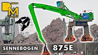 scrapyard harbor excavators XXL ️  ️  Sennebogen 875E loading scrap metal on ship 