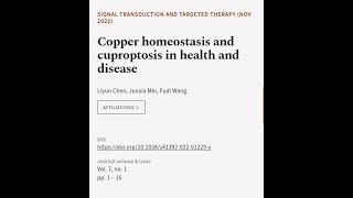 Copper homeostasis and cuproptosis in health and disease | RTCL.TV