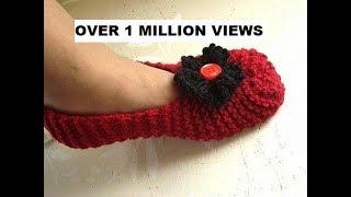 Knitted slippers for beginners, free knitting video for unisex slippers for men or women.