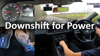 Downshifting a manual car for power and why lower gears have more torque