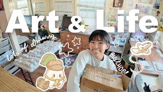 Cozy productive vlog  lots of drawing, packing orders, life as a self employed artist 