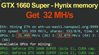 1660 Super - 32 mhs Hynix memory fix! How to Improve Low Hashrate on ETH