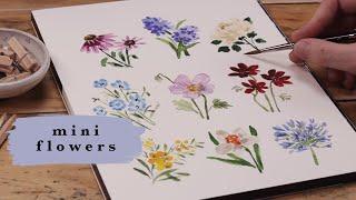 9 Mini Watercolor Flowers | How To Paint Florals for Beginners