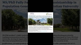 MS/PhD Fully Funded Research Assistantship in Population Genetics at Texas Christian University  