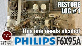 Philips F6X95A Tube Radio Chassis Restoration pt. 1 - This one needs lots of alcohol!