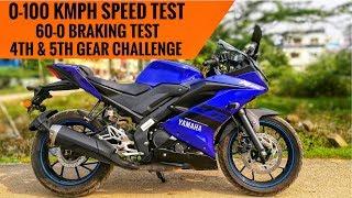 Yamaha R15 Version 3 0-100 kmph Speed Test Braking Test and Gear Challenge