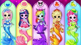 MLP Twilight Sparkle, Rainbow Dash & Friends Become The Little Mermaid | DIYs Paper Doll & Craft