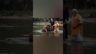 Donald Trump and Narendra Modi playing with an elephant in virtual world#ai shorts