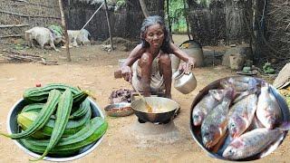 105 years old grandma cooking FISH CURRY with PATAL and eating with water rice || village life india