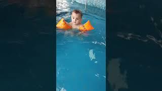 first time baby swimming alone deep pool#simon #cute baby