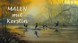 watercolor painting tutorial/ Autumn lake scenery/ Step by Step/ Herbst Aquarell #painting #diy