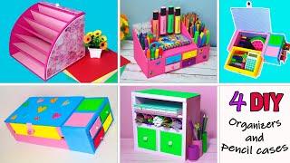 4 diy simple organizers and pencil cases for storage from cardboard//handmade craft