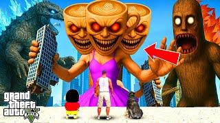 GTA V : Franklin & ShinChanEscape From 3Head Ghost Tung Ballerina Girl VS TungShaur GTA 5 In Telugu