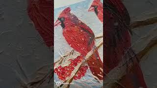 https://www.artmajeur.com/nadiaserov "Winter birds. Cardinals", oil painting #shorts