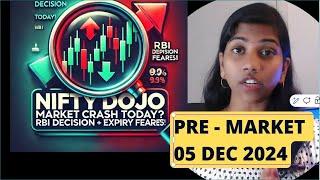 CRASH Today? RBI Decision + Expiry Fears! Pre Market Report Nifty & Bank Nifty 05 Dec  2024 Range