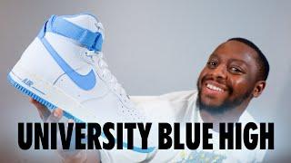 Air Force 1 High White University Blue On Foot Sneaker Review QuickSchopes 378 Schopes DX3805 100