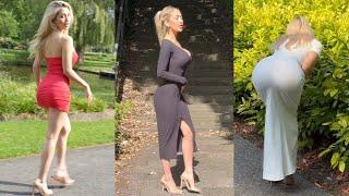 Selina Amy Walking, Bending Over and Modeling in Tight Dresses and Heels | 4k Front & Back Views