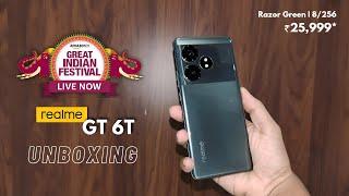 realme GT 6T Unboxing & Quick Review | Amazon Sale Retail unit | Razor Green |