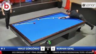 BURHAN GENÇ vs YAVUZ GÜNGÖRDÜ | 3 BANT BİLARDO ŞAMPİYONASI 1.ETAP 2022  | 3 cushion billiards - 당구