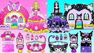 Pink MELODY vs Black KUROMI Dress Up & Decor House - Barbie's New Home - DIY Arts & Paper Crafts