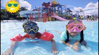  Melody and Ivan Swim in kids Pool and Play at Playground 