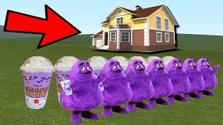 GRIMACE SHAKE VS HOUSES!🟣- Garry's mod Sandbox