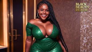 Black curvy model AI Women Lookbook ️ | Dress at luxury ballroom