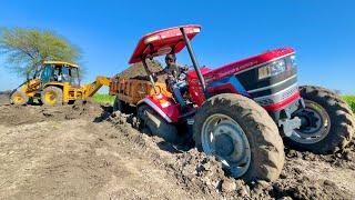 Sonalika 60 NOVO 605 Stuck Badly in Mud JCB 3dx Loading in Trolley Mahindra 275 Eicher 242