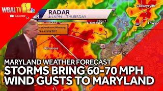 Strong storms with 60-70 mph wind gusts moving through Maryland